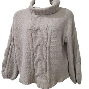 Seven7 Sweater Womens Large Ivory Chenille Chunky Softgirl Cabincore Cable Knit‎